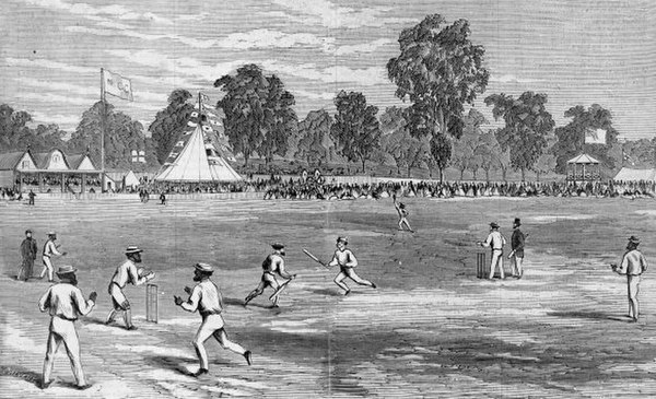 The Aboriginal team playing against Melbourne Cricket Club at the MCG, early 1867