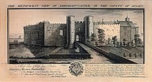 An 18th-century engraving of the castle by Samuel and Nathaniel Buck Amberley Castle, Buck brothers.jpg