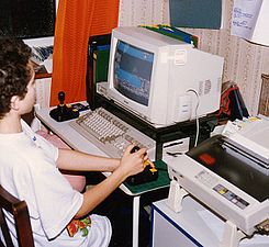 Turrican played on an Amiga, photographed in England in the early 1990s.