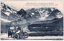 Dauphiné - En montant au Galibier - Vue sur le Lautaret et le Massif de la Meije - E.R., carte postale ancienne de la route du Galibier, vers 1900.