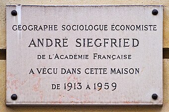 Plaque en mémoire d'André Siegfried.