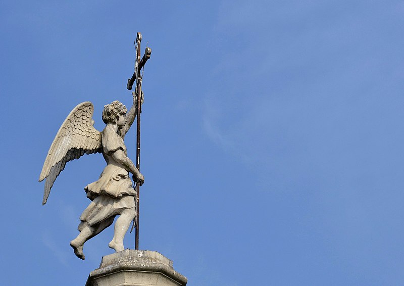 Moscow. Kuskovo. The figure of an angel on the top of the Church of the Merciful Saviour.