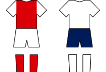 The traditional first kits of Arsenal (left) and Tottenham Hotspur (right). Arsenal-Spurs Kits.svg