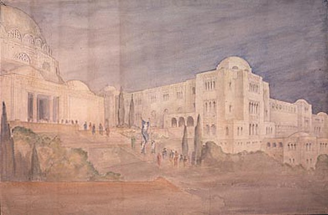 The Great Hall of the Hebrew University of Jerusalem, sketch by Frank Mears