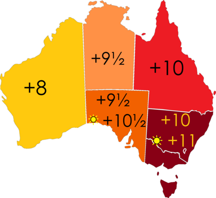 Time zones in Australia from GMT