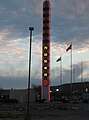 The World's tallest thermometer in Baker, California, taken at night. The temperature was 79°F.