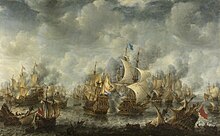 The Battle of Scheveningen in 1653 was the final battle of the First Anglo-Dutch War. Battle of Scheveningen (Slag bij Ter Heijde)(Jan Abrahamsz. Beerstraten).jpg