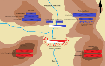 The initial positions of the Battle of Sellasia Battle of Sellasia initial positions.png