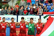 Deutsch: Beachhandball Europameisterschaften 2019 (Beach handball Euro); Tag 6: 7. Juli 2019 – Spiel um Platz Drei, Männer, Ungarn-Russland 2:0 (26:20, 23:22) English: Beach handball Euro; Day 6: 7 July 2019 – Men's Bronze Medal Match – Hungary-Russia 2:0 (26:20, 23:22)