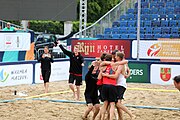 Deutsch: Beachhandball Europameisterschaften 2019 (Beach handball Euro); Tag 5: 6. Juli 2019 – Männer, Halbfinale, Dänemark-Ungarn 2:0 (19:16, 22:18) English: Beach handball Euro; Day 5: 6 July 2019 – Semifinal Men – Denmark-Ukraie 2:0 (19:16, 22:18)