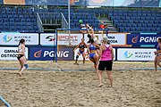 Deutsch: Beachhandball Europameisterschaften 2019 (Beach handball Euro); Tag 5: 6. Juli 2019 – Frauen, Halbfinale, Ungarn-Niederlande 2:0 (19:16, 15:12) English: Beach handball Euro; Day 5: 6 July 2019 – Semifinal Women – Hungary-Netherlands 2:0 (19:16, 15:12)