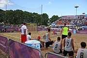 Deutsch: Beachhandball bei den Olympischen Jugendspielen 2018; Tag 7, 13. Oktober 2018; Jungen, Finale – Portugal-Spanien 1:2 English: Beach handball at the 2018 Summer Youth Olympics at 13 October 2018 – Boys Gold Medal Match – Portugal-Spain 1:2