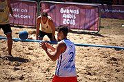 Deutsch: Beachhandball bei den Olympischen Jugendspielen 2018; Tag 4, 10. Oktober 2018; Jungs, Vorrunde, Gruppe B - Italien-Argentinien 1:2 English: Beach handball at the 2018 Summer Youth Olympics at 10 October 2018 – Boys Preliminary Round Group B‎ – Italy-Argentina 1:2