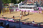 Deutsch: Beachhandball bei den Olympischen Jugendspielen 2018; Tag 3, 9. Oktober 2018; Jungs, Vorrunde, Gruppe B - Argentinien-Hongkong 2:0 English: Beach handball at the 2018 Summer Youth Olympics at 9 October 2018 – Girls Preliminary Round Group B – Argentina-Hing Kong 2:0