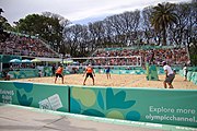 Deutsch: Beachvolleyball bei den Olympischen Jugendspielen 2018; Tag 11, 17. Oktober 2018; Jungen,Finale – Niederlande (Matthew Immers/Yorick de Groot)-Schweden (David Åhman/Jonatan Hellvig) 0:2 (20–22/15–21) English: Beach volleyball at the 2018 Summer Youth Olympics at 17 October 2018 – Final – Netherlands (Matthew Immers/Yorick de Groot)-Sweden (David Åhman/Jonatan Hellvig) 0:2 (20–22/15–21)