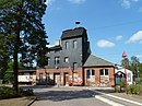 Borkheide station, consisting of a station reception building with a refreshment hall, signal box annex (mech. Signal box), goods shed and side shed