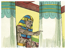 Pharaoh was very angry. (1984 illustration by Jim Padgett, courtesy of Distant Shores Media/Sweet Publishing) Book of Exodus Chapter 11-11 (Bible Illustrations by Sweet Media).jpg