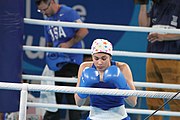 Deutsch: Boxen bei den Olympischen Jugendspielen 2018 Tag 12, 18. Oktober 2018 - Kampf um die Bronzemedaille im Fliegengewicht Mädchen – Heaven Destiny Garcia (USA, blau) schlägt Goryanana Stoeva (Bulgarien, rot) 5-0; Ringrichter ist Ishanguly Meretnyyazov (Turkmenistan). English: Boxing at the 2018 Summer Youth Olympics on 18 October 2018 – Girl's flyweight Bronze Medal Bout - Heaven Destiny Garcia (USA, blue) beats Goryanana Stoeva (Bulgaria, red) 5-0; Referee is Ishanguly Meretnyyazov (Turkmenistan). Español: Boxeo en los Juegos Olímpicos Juveniles de Verano de 2018 en 18 de octubre de 2018 - Combate a medalla de bronce de peso mosca para mujeres: Heaven Destiny Garcia (Estados Unidos, azul) le gana a Goryanana Stoeva (Bulgaria, roja) 5-0; El árbitro es Ishanguly Meretnyyazov (Turkmenistán).