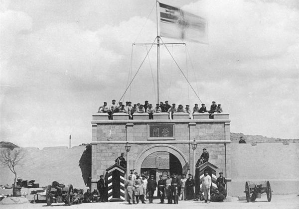 Main gate of a Chinese munitions depot, taken over by the Imperial German Navy, 1898