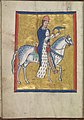 page 005v - Calendar, May, a nobleman on a horse, with a falcon