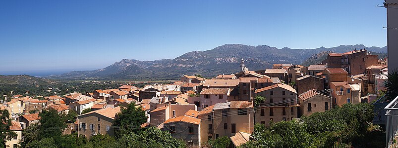 the village and mountains near of the coast (Golfe de Calvi) and a view to Montegrosso