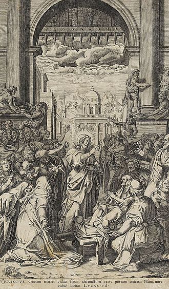 Jesus raises the son of the widow of Naim by Aliprando Caprioli, 1580 Caprioli-viuda naim.jpg