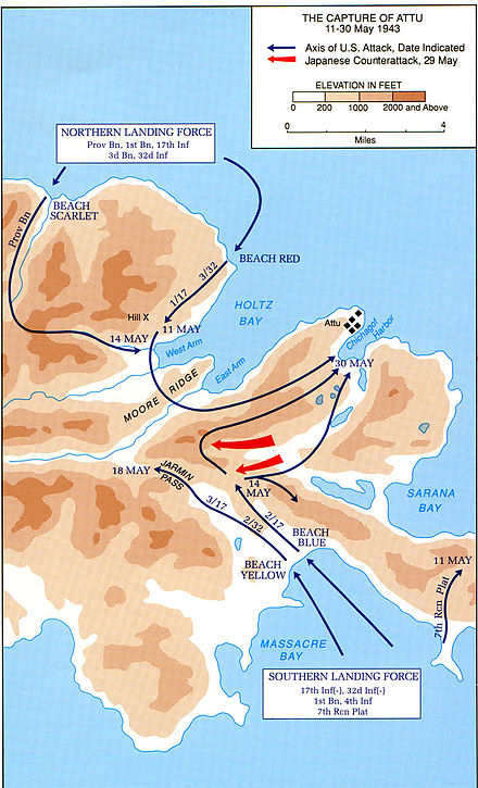 Map showing the recapture of Attu in 1943