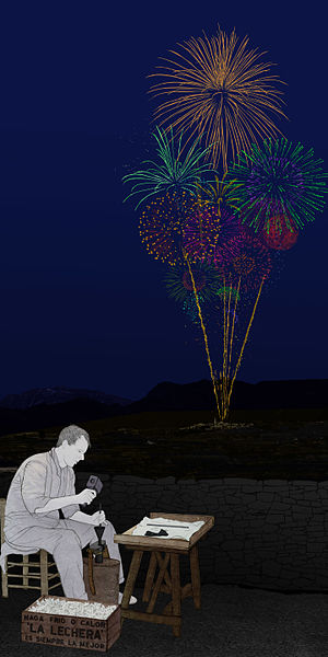 Per high illustrative merit. Image made by "Andrés Marín Jarque", from the Valencian Museum of Ethnology. Is an image from the collection of the museum, so it was designed with education purpose. It illustrates a Valencian artisan of Fireworks (which are very popular in the Land of Valencia, with tradition) and also a Firework as could have been made in a Valencian rural town in the 50's or the 70's. I believe it deserves to be considered a Featured Image because it shows How Fireworks are, how they are made, and how they were made in a particular age (mid-XX century) and in a particular place (Valencia).