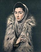 La dama del armiño, identificada cola infanta Catalina Micaela, atribuyíu a El Greco y a Sofonisba Anguissola (1577-1580).[134]