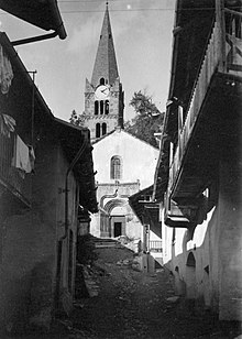 La parrocchiale di Bousson in una immagine del 1912