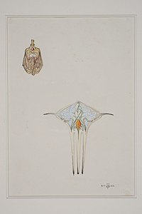 Design drawing for comb 'Birds and Irises' (1899) by Philippe Wolfers, collection King Baudouin Foundation