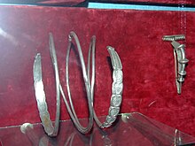 Dacian bracelet in Cluj museum, Romania Dacian Silver Bracelet at the National Museum of Transylvanian History 2007.jpg