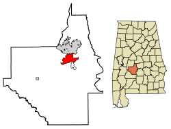 Location of Selma in Dallas County, Alabama.