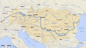 Kaart van die Donau-bekken in Europa.