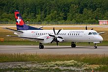 Un Saab 2000 della compagnia Darwin Airline a Ginevra-Cointrin.