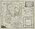 English: An imaginary plan of ancient Jerusalem oriented to the north. From a Spanish translation to the book by Lamy, 1825. Drawn after Villalpando. עברית: תכנית דמיונית של ירושלים העתיקה, מכוונת לצפון. מתוך תרגום לספרדית של ספרו של למי, 1825. בעקבות ויללפנדו. Dimensions: 180x213 mm. Click to enlarge