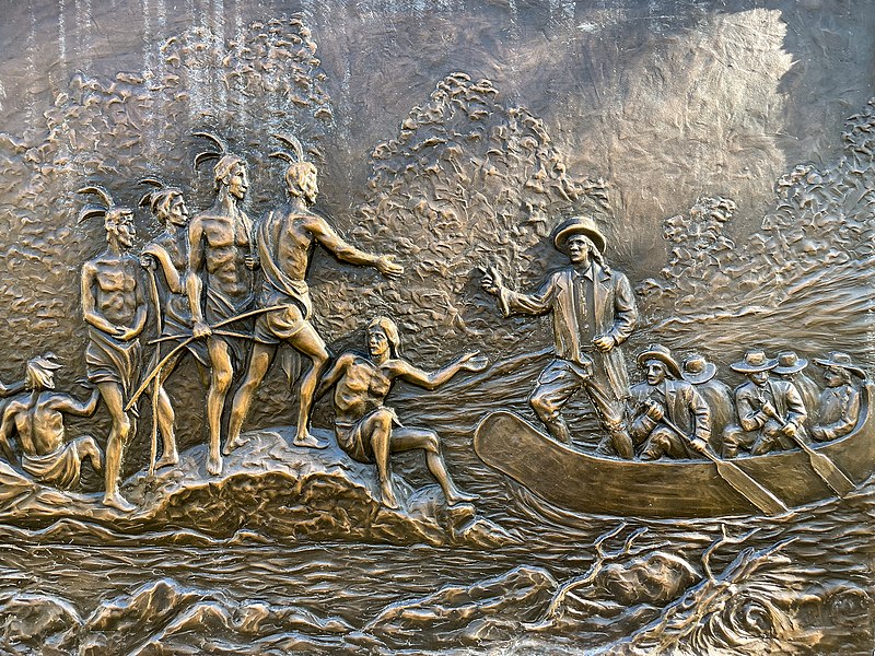 File:Detail of Roger Williams Landing Place monument in Slate Rock Park.jpg