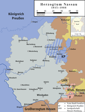 Karte des Herzogtums Nassau und umliegender Staaten