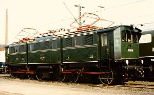 E 91 99, ausgestellt bei „150 Jahre Deutsche Eisenbahnen“ in Bochum, 1985