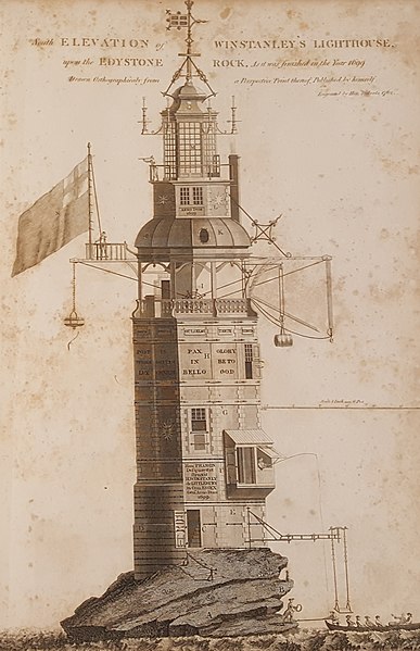 Original Winstanley lighthouse, Eddystone Rock, by Jaaziell Johnston, 1813.