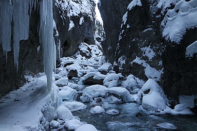 Partnachklamm im Winter, photo near of village Garmisch-Partenkirchen (Germany)