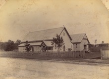 Hall behind the church Exterior of St. John the Baptist Church Bulimba ca. 1888.tiff