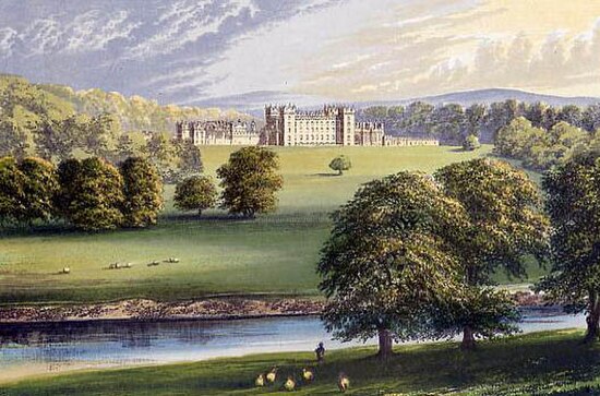 Floors Castle in 1880, viewed across the Tweed