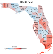 1 bedroom rent by county in Florida (2021)

$2,000+

$1,000

~$500 Florida rent.webp