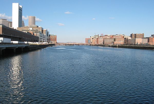 Fort Point Channel, as seen from the south end looking north.