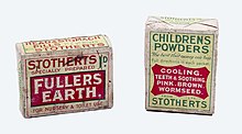 Boxes of fuller's earth (about 1915) Fullers Earth - TWCMS-G11468 (16507577759).jpg