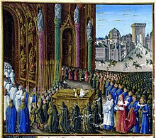 The funeral of Baldwin I from the book Les Passages d'outremer faits par les Francais contre les Turcs depuis Charlemagne jusqu'en 1462. Funeral of Baldwin I.jpg
