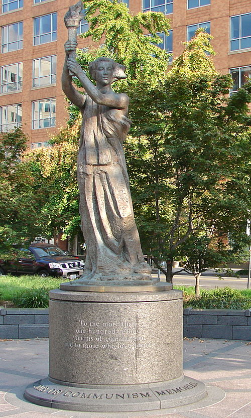 The Victims of Communism Memorial is a recreation of the Goddess of Democracy, which was destroyed by the government of China in the 1989 Tiananmen Sq
