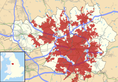 Image 15The Greater Manchester Urban Area, as defined in 2001, highlighted in red against the boundaries of the Metropolitan County (from Greater Manchester)