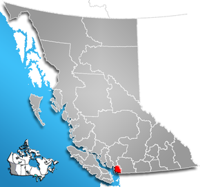 Poloha metropolitní oblasti Metro Vancouver v rámci provincie Britská Kolumbie